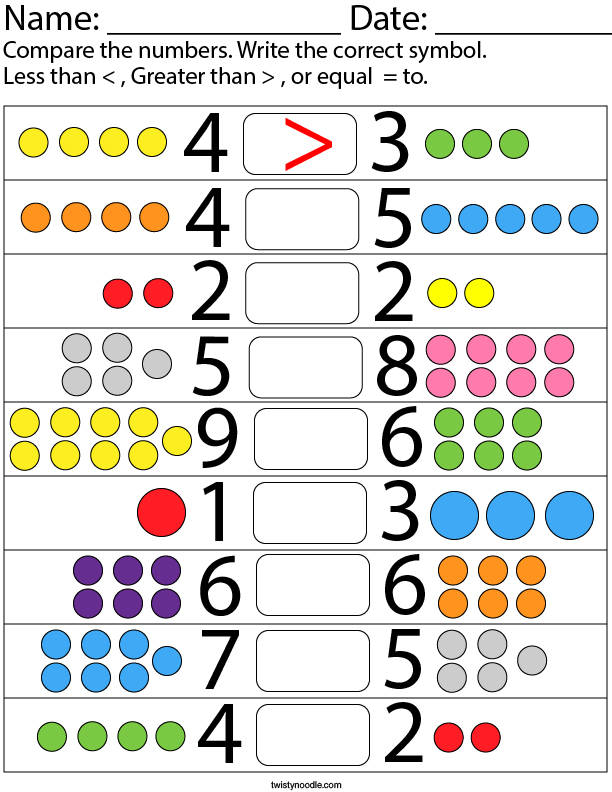 Counting And Comparing Numbers Worksheets